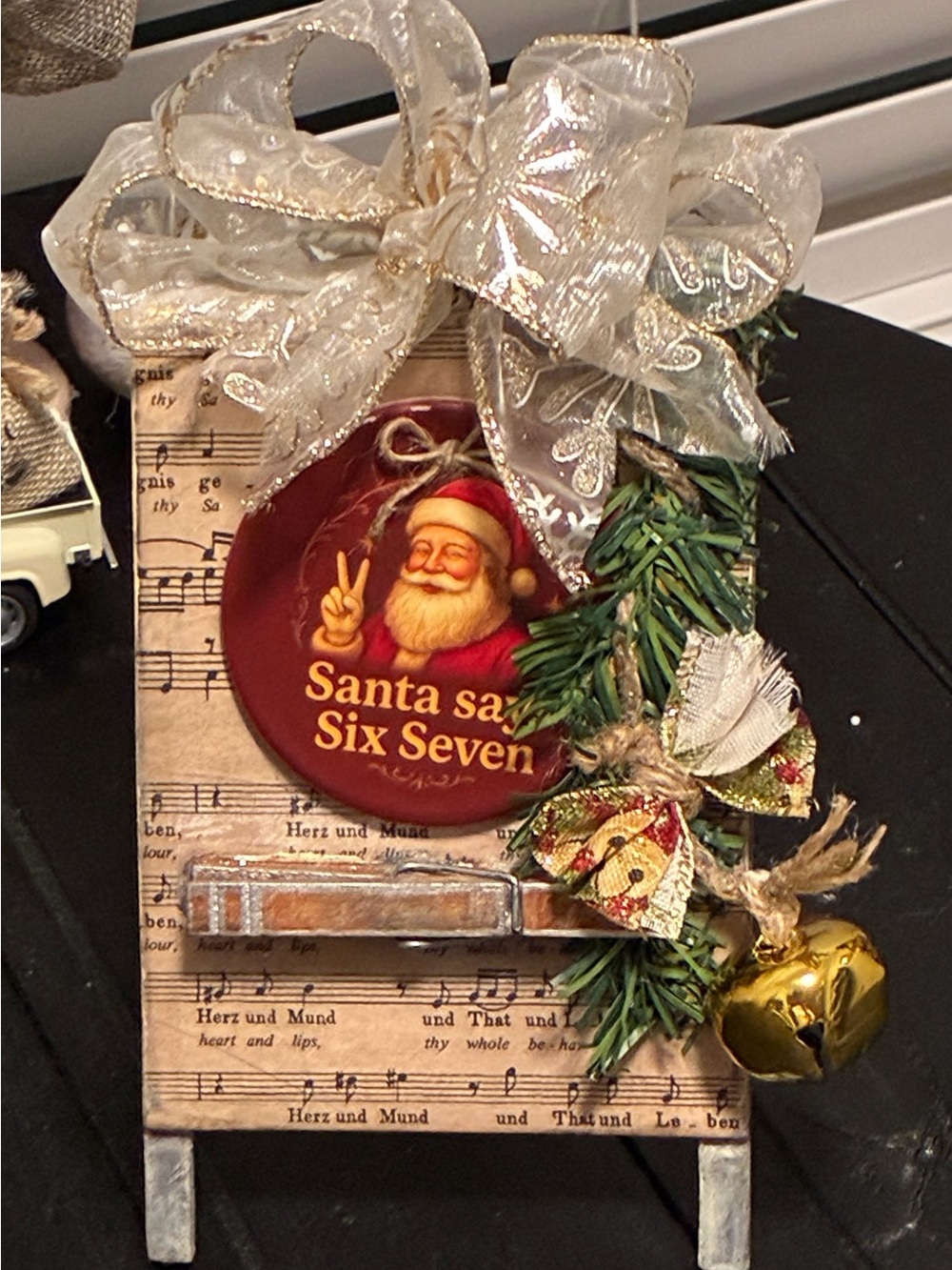 Santa Says Six Seven Holiday Sign with Gold Bow - Unbranded